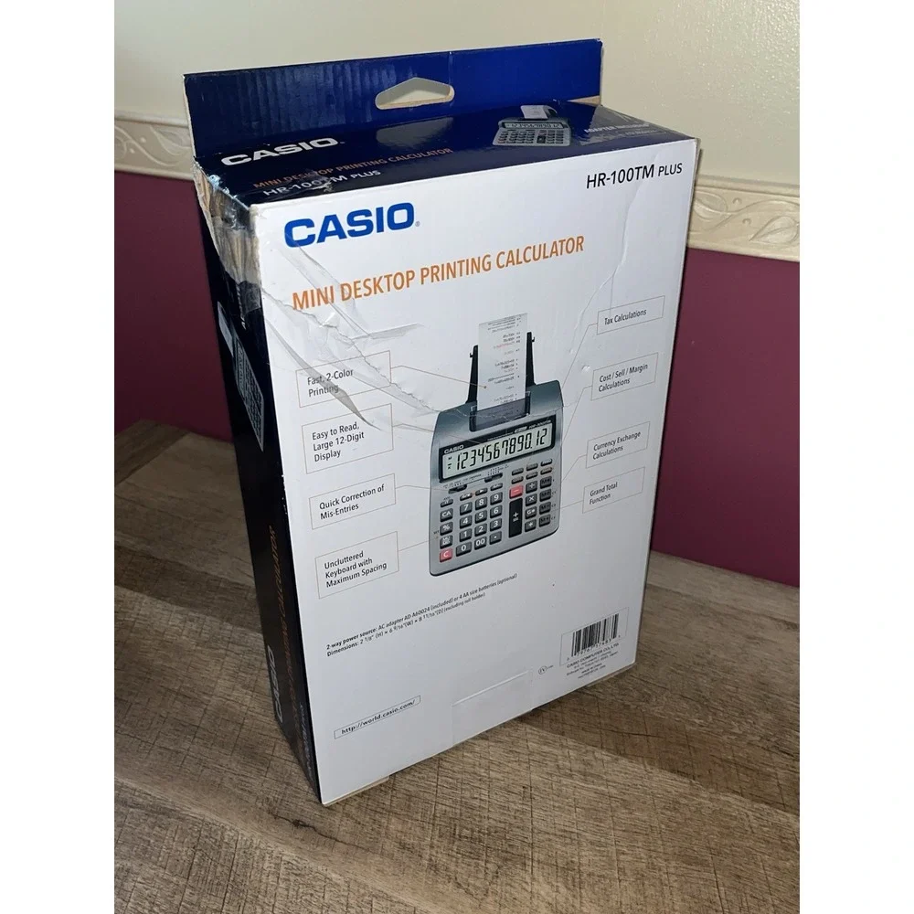 Casio HR-100TM PLUS-W Mini Desktop Printing Calculator 12-Digit with Adapter GUC